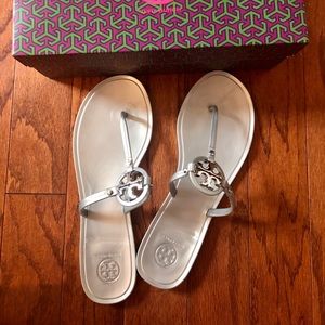 Tory Burch Mini Miller Flat Thong Sandals-Silver